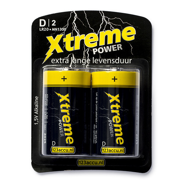 D LR20 batterij Xtreme Power 2 stuks Alkaline 1.5 V 123accu