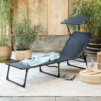 909 Outdoor Ligbed | 909 Outdoor | 189 x 59 x 30 cm (Met afdakje, Verstelbare rugleuning, Zwart) HET.OU.0161.134.AN K170105681 - 6