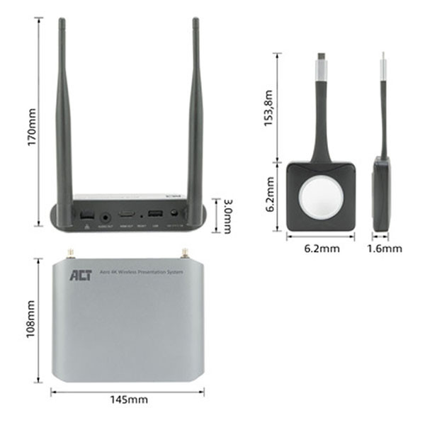 ACT Draadloos presentatiesysteem | ACT | Aero 4K (HDMI, USB C, 2x USB A, 20 meter bereik) AC7960 K180108149 - 6