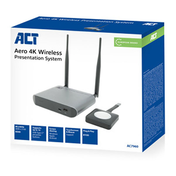 ACT Draadloos presentatiesysteem | ACT | Aero 4K (HDMI, USB C, 2x USB A, 20 meter bereik) AC7960 K180108149 - 7