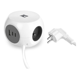 ACT Stekkerdoos | ACT | 1,5 meter (30W, 3x Type E, 2x USB C, 1x USB A, Penaarde, Zwart) AC2425 K180107719 - 1