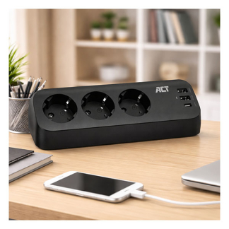 ACT Stekkerdoos 3-voudig | ACT | 1.5 meter (2x USB A, 1x USB C, Klem, Type F, 30W) AC2480 K010214441 - 3