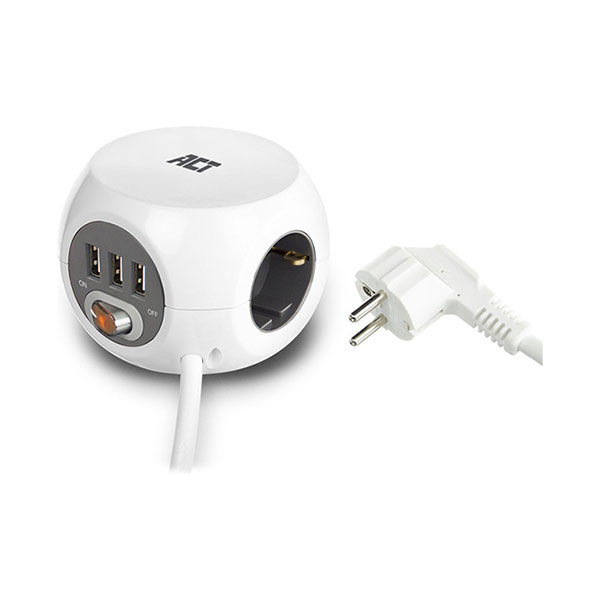 ACT Stekkerdoos 3-voudig | ACT | 1.5 meter (3x USB A, Schakelaar, Wit) AC2405 K010813129 - 4