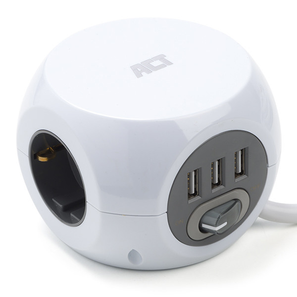 ACT Stekkerdoos 3-voudig | ACT | 3 meter (3 USB poorten, Schakelaar, Wit) AC2410 K010813128 - 1