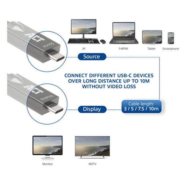 ACT USB C naar USB C kabel | ACT | 3 meter | USB 3.2 (60W, 10 Gbps, 4K, DisplayPort, Koper) AK4303 K180108156 - 3