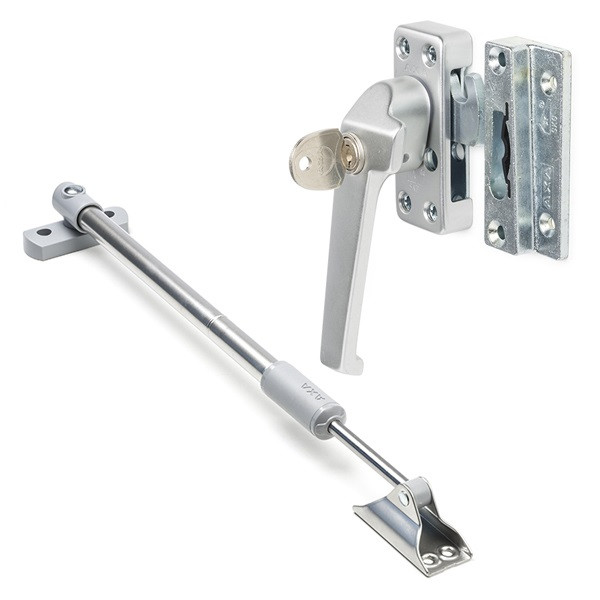 AXA 2x Raamsluiting met slot + Telescopische uitzetter | AXA (Links naar buiten draaiend, SKG*, Aluminium)  K010808930 - 1