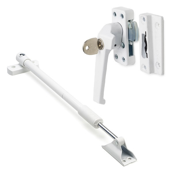 AXA 2x Raamsluiting met slot + Telescopische uitzetter | AXA (Links naar buiten draaiend, SKG*, Wit)  K010808920 - 1