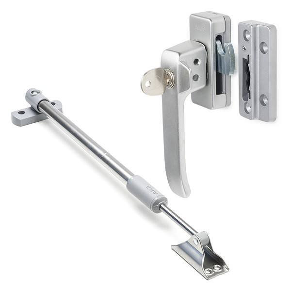 AXA 2x Raamsluiting met slot en blinde bevestiging + Telescopische uitzetter | AXA (Links naar buiten draaiend, SKG*, Aluminium)  K010808934 - 1