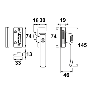 AXA 2x Raamsluiting met slot en blinde bevestiging + Telescopische uitzetter | AXA (Rechts naar buiten draaiend, SKG*, Aluminium)  K010808935 - 