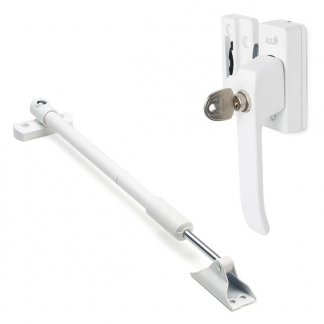AXA 2x Raamsluiting met slot en blinde bevestiging  + Telescopische uitzetter | AXA (Rechts naar buiten draaiend, SKG*, Wit)  K010808925