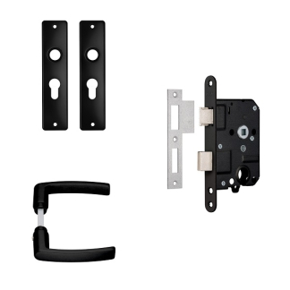 AXA Deurbeslag set | AXA | Edge | 55 mm (Deurklinken met schild, Cilinderslot, Aluminium, Zwart) 7145905655BL K180107274 - 1