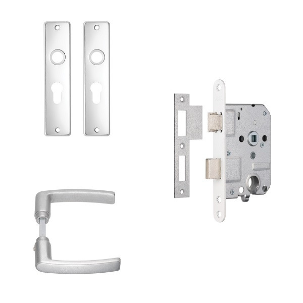 AXA Deurbeslag set | AXA | Edge | 55 mm (Deurklinken met schild, Cilinderslot, Aluminum) 7145905455BL 7145905455CP K180107273 - 1