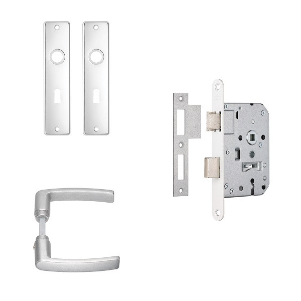AXA Deurbeslag set | AXA | Edge | 55 mm (Deurklinken met schild, Klavierslot met sleutels, Aluminium) 7135905455BL 7135905455CP K180107271 - 1