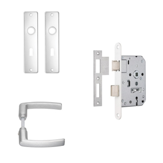 AXA Deurbeslag set | AXA | Edge | 55 mm (Deurklinken met schild, Klavierslot met sleutels, Aluminium) 7135905455BL K180107271 - 1
