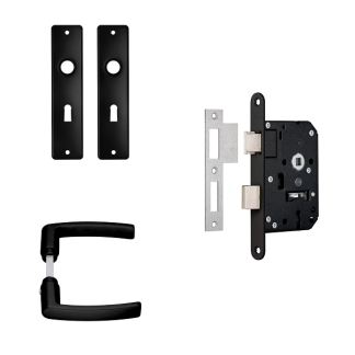 AXA Deurbeslag set | AXA | Edge | 55 mm (Deurklinken met schild, Klavierslot met sleutels, Aluminium, Zwart) 7135905655BL K180107272 - 1