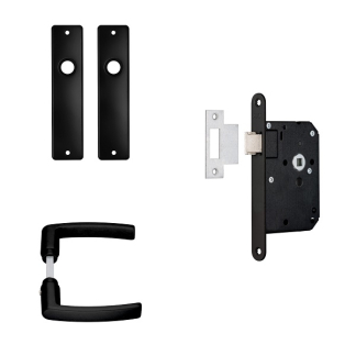 AXA Deurbeslag set | AXA | Edge (Deurklinken met schild, Loopslot, Aluminium, Zwart) 71559056BL K180107276 - 1