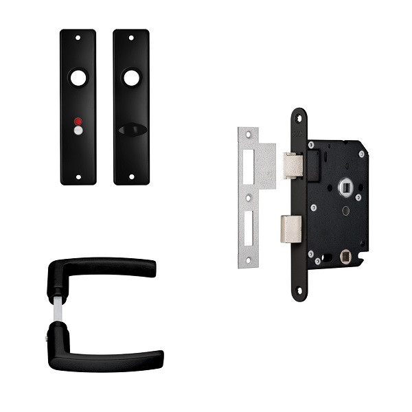 AXA Deurbeslag wc-deur | AXA | Edge | 63 mm (Deurklinken met schild, Wc-slot, Aluminium, Zwart) 7165905663BL K180107280 - 1