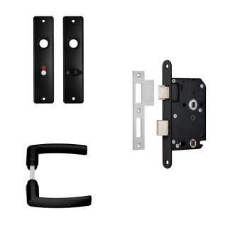 AXA Deurbeslag wc-deur | AXA | Edge | 63 mm (Deurklinken met schild, Wc-slot, Aluminium, Zwart) 7165905663BL K180107280 - 1