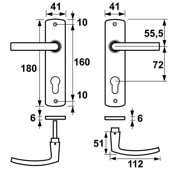 AXA Deurklink met cilinderschild | AXA | Curve Blok | 72 mm (Aluminium) 6359209172E K010811502 - 2