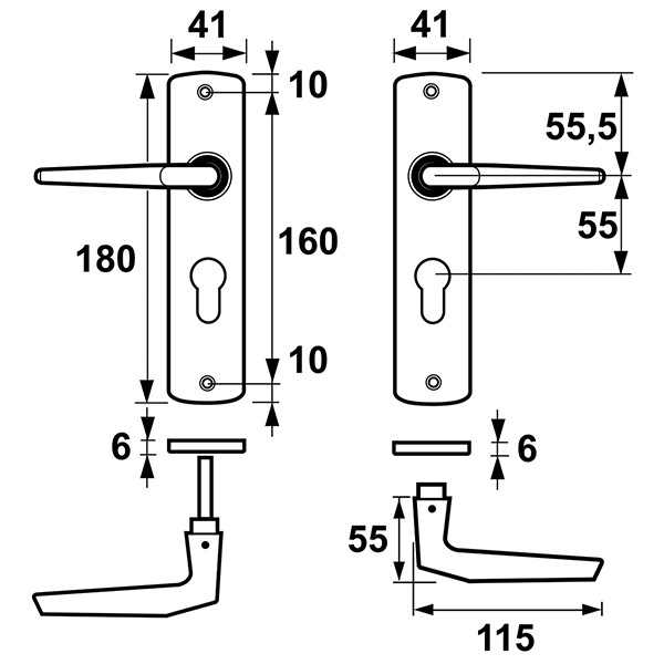 AXA Deurklink met cilinderschild | AXA | Curve Duim | 55 mm (Aluminium) 6358209155E K010811511 - 2