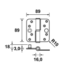 AXA Paumelle | AXA | 89 x 89 mm (Kogelstift, DIN links, SKG***, Tot 105 kg, Afgerond, Geborsteld RVS) 12033581V4E K010808497 - 3