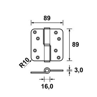 AXA Paumelle | AXA | 89 x 89 mm (Kogelstift, DIN rechts, Tot 105 kg, Afgerond, Geborsteld RVS) 12032581E K010808469 - 