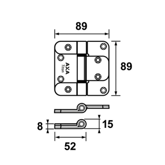 AXA Scharnier | AXA | 89 x 89 mm (Titan, DIN links/rechts, Afgerond, Staal) 17010923E K010808483 - 