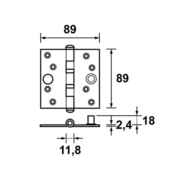 AXA Scharnier | AXA | Kogellager | 89 x 89 mm (SKG***, Buiten draaiend, RVS) 15412581V4E K010808489 - 3