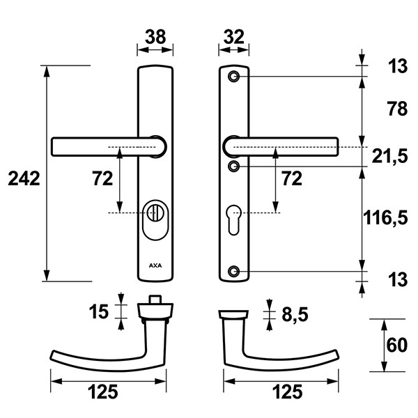 AXA Veiligheidsbeslag + Veiligheidsslot | AXA | 72 mm (Kruk, Kerntrekbeveiliging, Smal, Afgerond)  K010808593 - 5