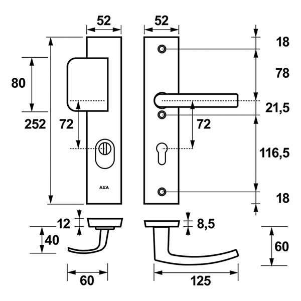AXA Veiligheidsbeslag met duwer | AXA | Edge Plus | 72 mm  (Kerntrekbeveiliging, Aluminium, Zwart) 6667351872K K010809407 - 6