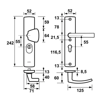 AXA Veiligheidsbeslag met knop | AXA | Curve Plus | 55 mm  (Kerntrekbeveiliging, Aluminium, RVS) 6665512955K K010808303 - 