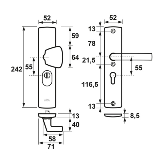 AXA Veiligheidsbeslag met knop | AXA | Curve Plus | 55 mm  (Kerntrekbeveiliging, Aluminium, Zwart) 6665511855K K010808301 - 