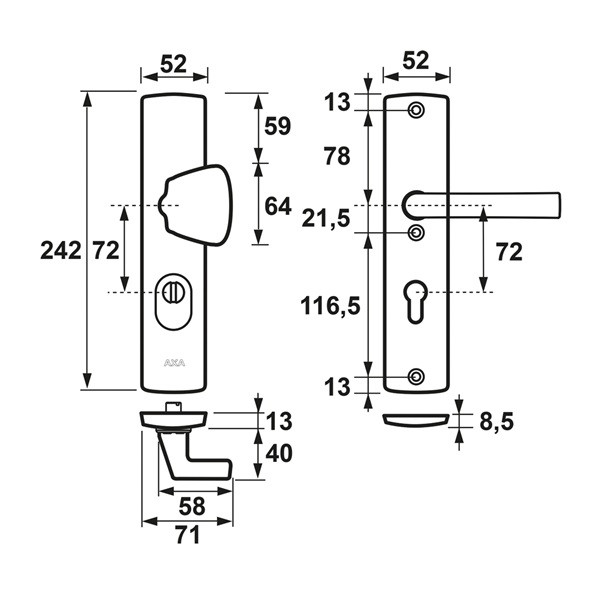 AXA Veiligheidsbeslag met knop | AXA | Curve Plus | 72 mm (Kerntrekbeveiliging, Aluminium, Zwart) 6665511872K K010808302 - 3