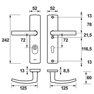 AXA Veiligheidsbeslag met kruk | AXA | Curve Plus | 72 mm  (Kerntrekbeveiliging, Aluminium, RVS) 6665102972K K010808312 - 