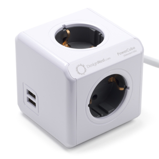 Allocacoc Powercube | Allocacoc | 1.5 meter (4-voudig, 2 USB poorten, Wit/grijs) 0084565 K010813120 - 1