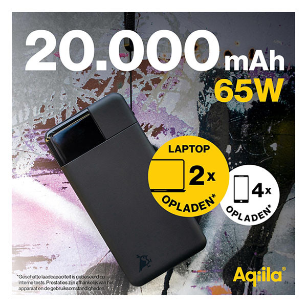 Aqiila Powerbank | Aqiila | Powerbird B20+ | 20.000 mAh (1x USB A, 2x USB C, 65W, Zwart) AQPBPBIB20PBBK966 K010605524 - 2