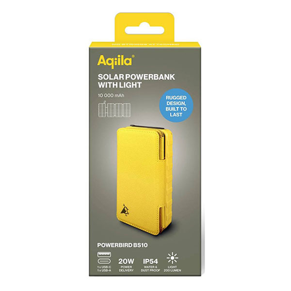 Aqiila Powerbank | Aqiila | Powerbird BS10 | 10.000 mAh (USB C, USB A, 20W, Zonnepaneel, Lamp, IP54) AQPBPBIBS1SG973 K010605526 - 5