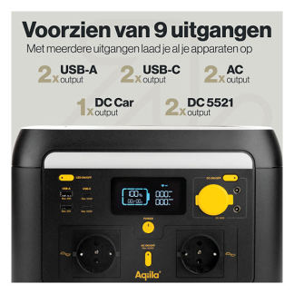 Aqiila Powerstation | Aqiila | Powerbird S600V2 | 20.000 mAh (600W, 2x USB A, 2x USB C, Led, LCD-scherm, Wifi) AQPSS600V2PBI148 K010605510 - 6