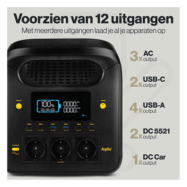 Aqiila Powerstation | Aqiila Powerbird S1800V2 | 24.000 mAh (1800W, 4x USB A, 2x USB C, Led, LCD-scherm, Wifi) AQPS1800V2PBI476 K010605511 - 7