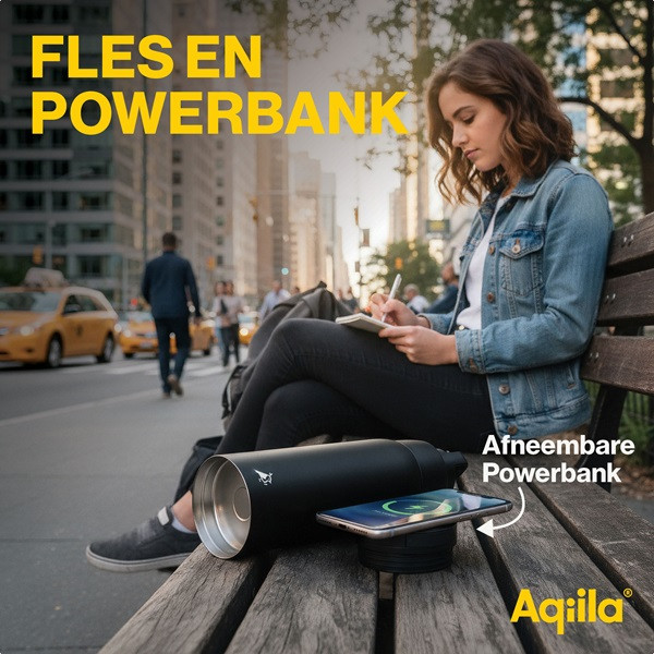Aqiila Thermosfles met powerbank | Aqiila | Powerbottle | 600 ml (Zwart, RVS) AQPBOPBIBO5BK572 K010605500 - 3