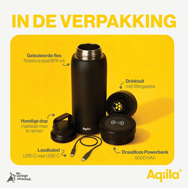 Aqiila Thermosfles met powerbank | Aqiila | Powerbottle | 600 ml (Zwart, RVS) AQPBOPBIBO5BK572 K010605500 - 9