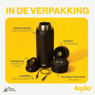 Aqiila Thermosfles met powerbank | Aqiila | Powerbottle | 600 ml (Zwart, RVS) AQPBOPBIBO5BK572 K010605500 - 9