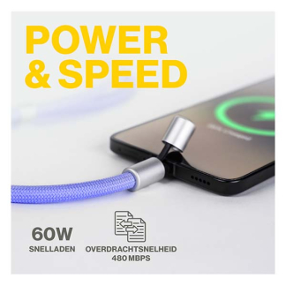 Aqiila USB C telefoonkoord | Aqiila | USB 2.0 (60W, 480 Mbps, Paars) AQLYCBPBICC4PL077 K010605504 - 4