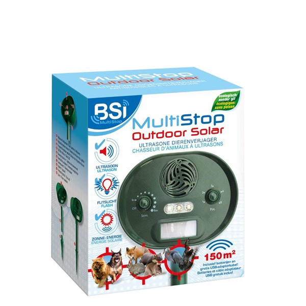 BSI Muizenverjager | BSI | MultiStop Outdoor+ Solar | 150 m² (Ultrasoon, Flitslicht) 64292 E170501373 - 2