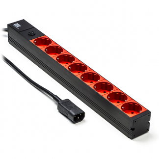 Bachmann 19-inch stekkerdoos | Bachmann | 2 meter (8-voudig, C14 stekker, 1U, Rood/Zwart) 19071177 A010806172 - 1
