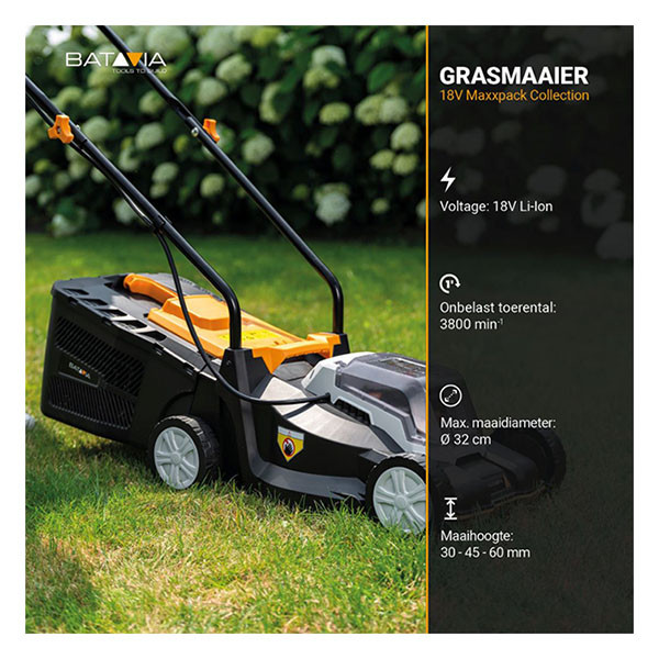 Batavia Accu grasmaaier | Batavia | 32 cm (18V, 3 maaistanden, Excl. accu en lader) 7064713 K170114316 - 4