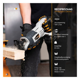 Batavia Accu reciprozaag | Batavia | 22 mm (18V, Excl. accu en lader) 7062507 K170114358 - 6