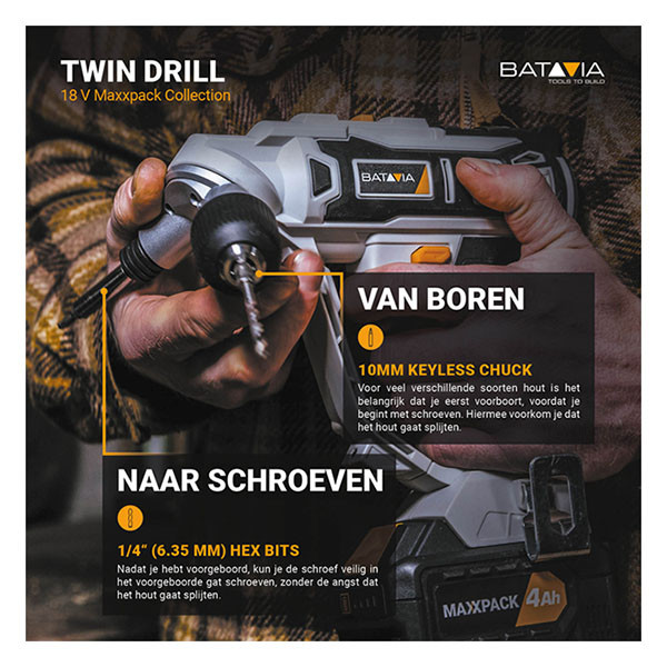 Batavia Accu schroefboormachine | Batavia | Twindrill (18V, Excl. accu en lader) 7063778 K170114348 - 4