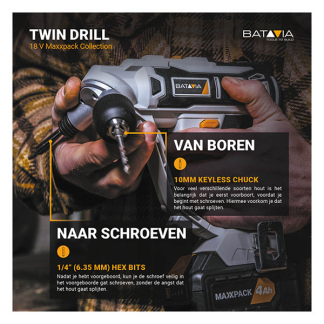 Batavia Accu schroefboormachine | Batavia | Twindrill (18V, Excl. accu en lader) 7063778 K170114348 - 4