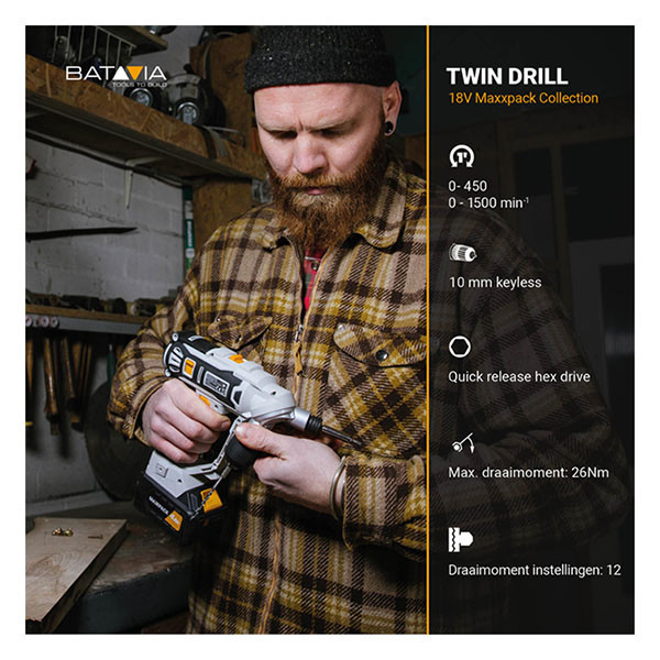 Batavia Accu schroefboormachine | Batavia | Twindrill (18V, Incl. accu en lader) 7064057 K170114349 - 7